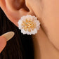 Sculpted White Petal & Gold Stamen Flower Earrings