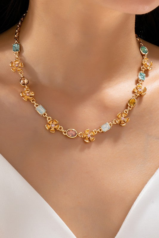 Garden Party Glam Pastel Crystal & Floral Necklace-[option4]-[option5]-Cute-Trendy-Shop-Womens-Boutique-Clothing-Store