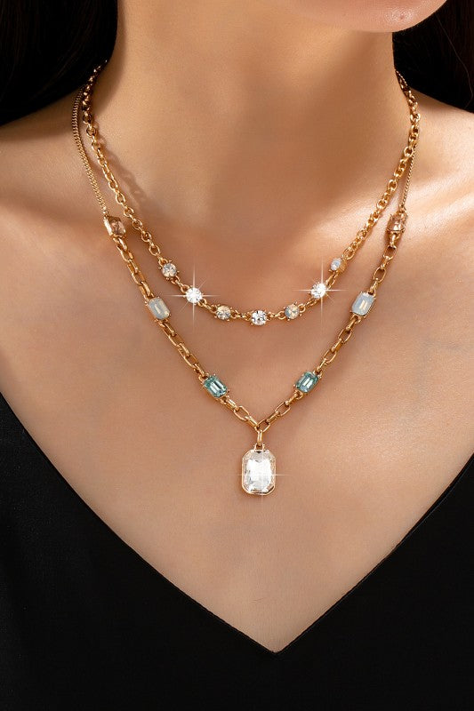 Soft Glam Pastel Crystal Double Layer Necklace-[option4]-[option5]-Cute-Trendy-Shop-Womens-Boutique-Clothing-Store