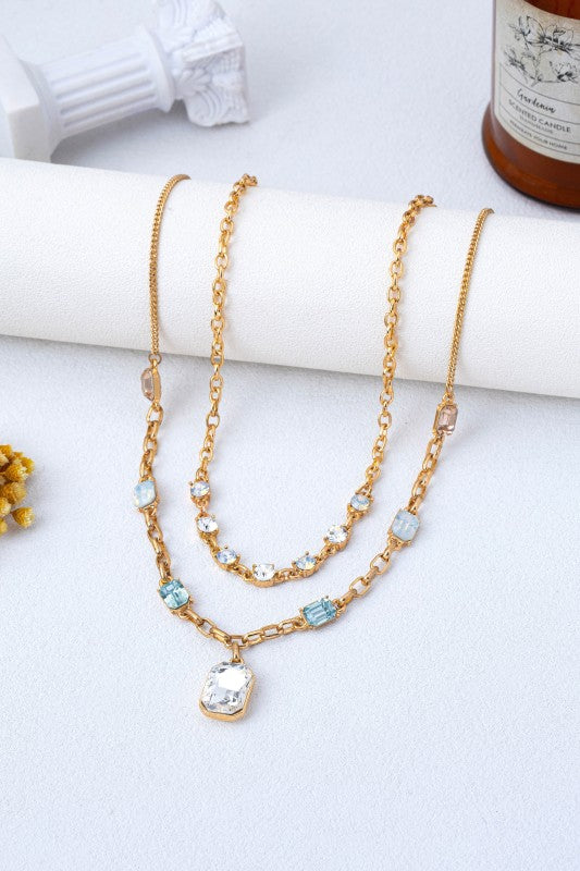Soft Glam Pastel Crystal Double Layer Necklace-[option4]-[option5]-Cute-Trendy-Shop-Womens-Boutique-Clothing-Store