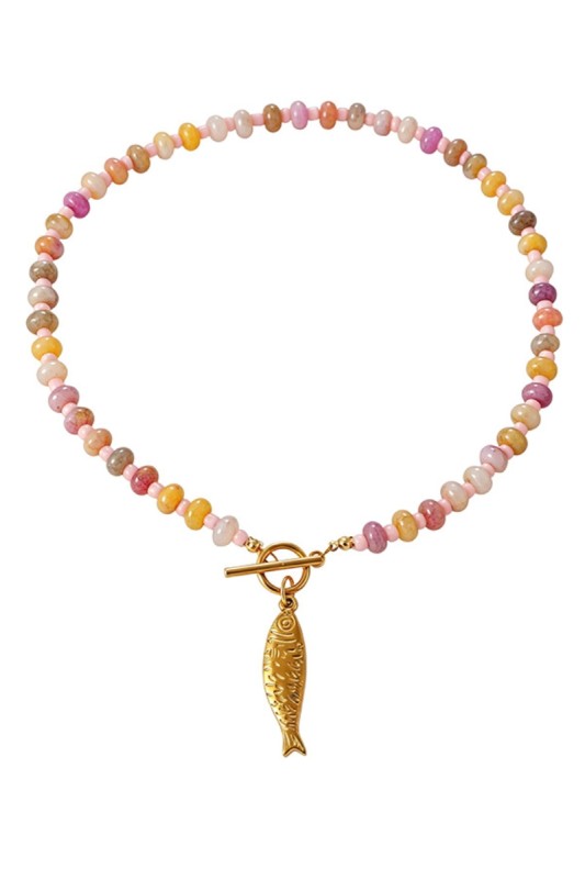 Bohemian Angler Natural Stone Necklace-Pink-Cute-Trendy-Shop-Womens-Boutique-Clothing-Store