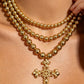 Gilded Devotion Gold Bead Cross Multi-Layer Necklace