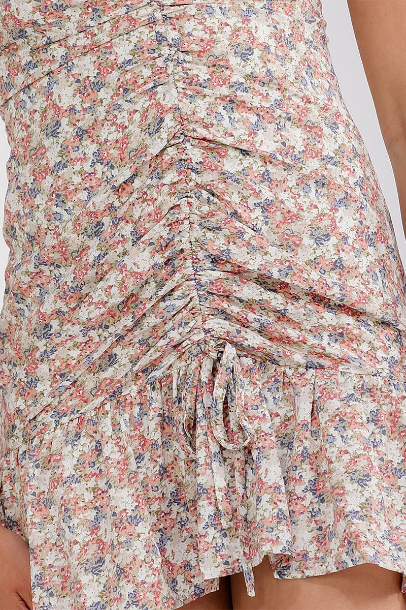 Western Festival Ruched Floral Dress