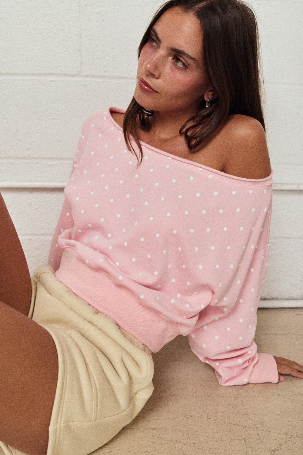 Dot-to-Dot Slouchy Sweatshirt-Lt. Pink-SMALL-Cute-Trendy-Shop-Womens-Boutique-Clothing-Store