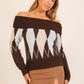 Uptown Argyle Off-the-Shoulder Sweater-Cute-Trendy-Shop-Womens-Boutique-Clothing-Store