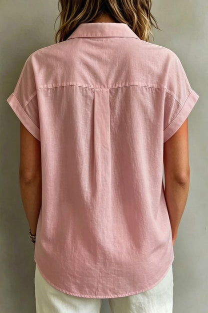 Cool Coastal Gathered Button Up Top-Pink-SMALL-[option4]-[option5]-Cute-Trendy-Shop-Womens-Boutique-Clothing-Store