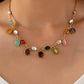 Oval Cat's Eye & Crystal Charm Necklace
