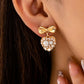 Romantic Crystal Pearl Bow Dangle Earrings