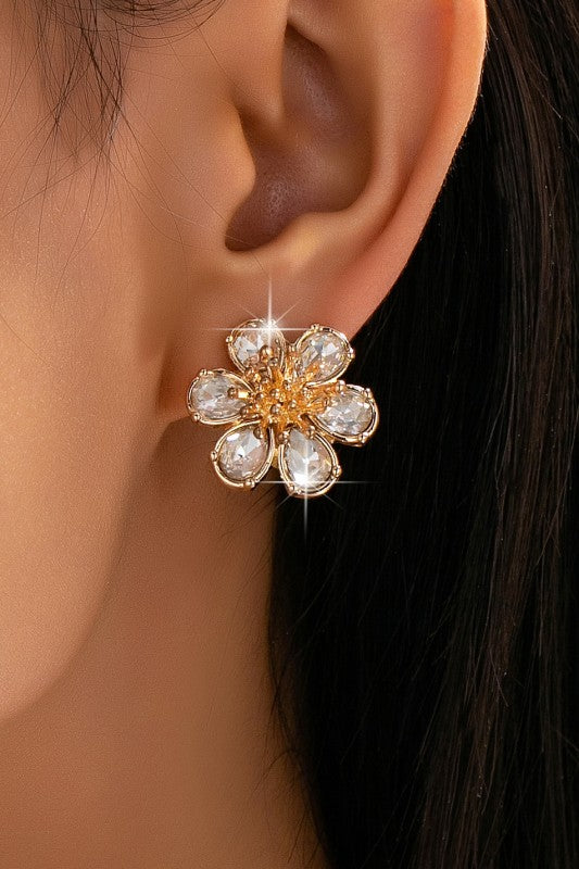 Faceted Crystal & Gold Burst Floral Earrings