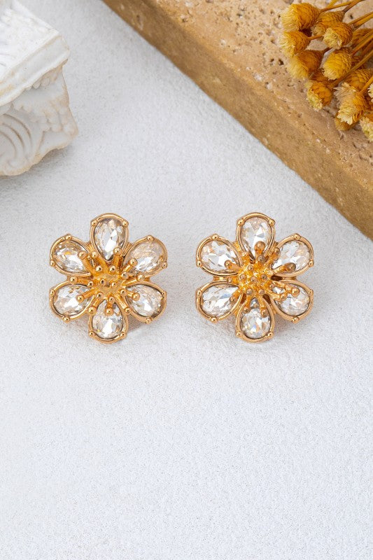 Faceted Crystal & Gold Burst Floral Earrings