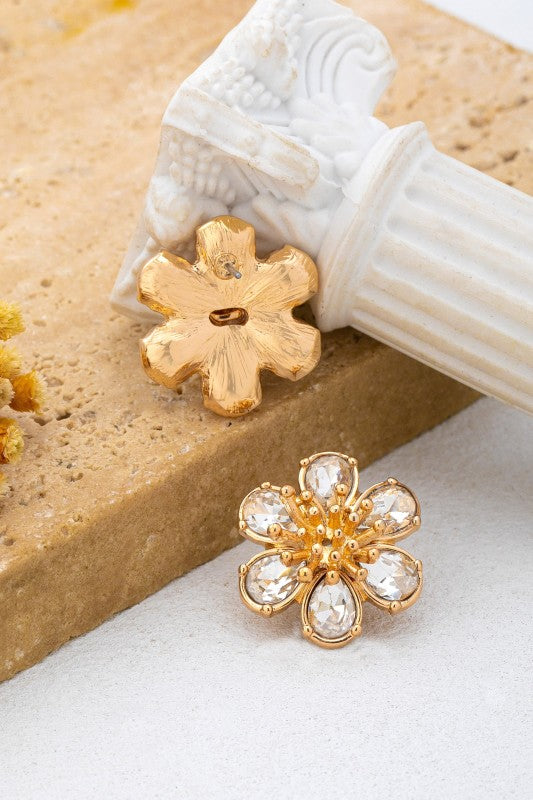 Faceted Crystal & Gold Burst Floral Earrings