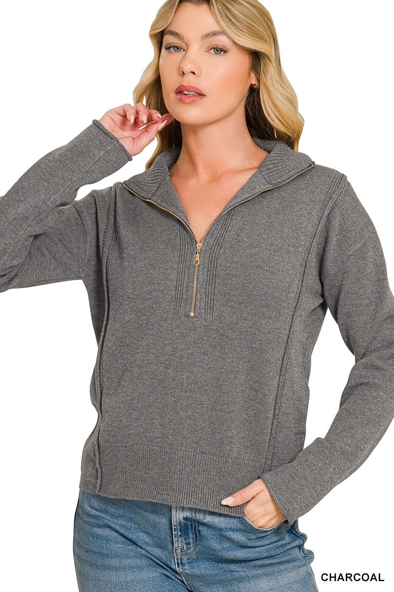 City Chic Modern Zip Pullover-Charcoal-SMALL-Cute-Trendy-Shop-Womens-Boutique-Clothing-Store
