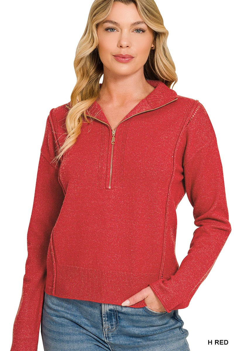 City Chic Modern Zip Pullover-Red-SMALL-Cute-Trendy-Shop-Womens-Boutique-Clothing-Store