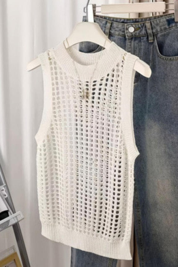 Sunset Glow Open-Knit Tank Top