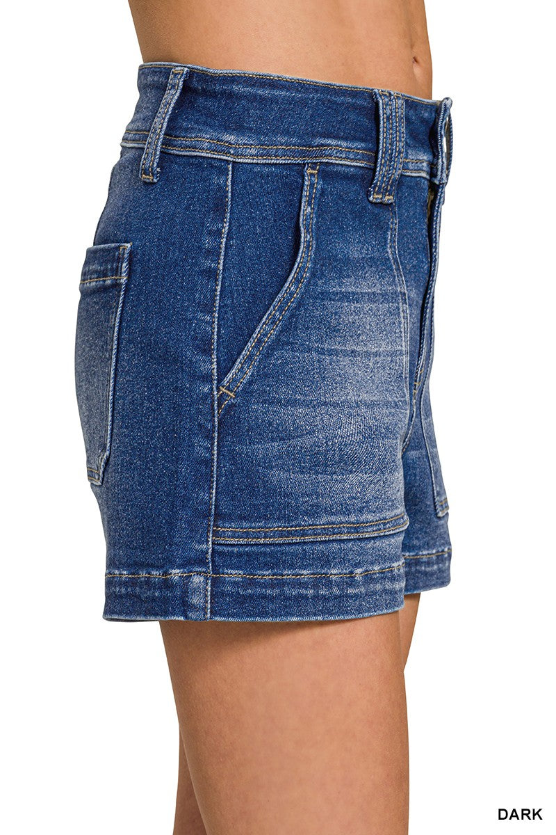 Friendly Lunch Utility Pocket Denim Shorts-Cute-Trendy-Shop-Womens-Boutique-Clothing-Store