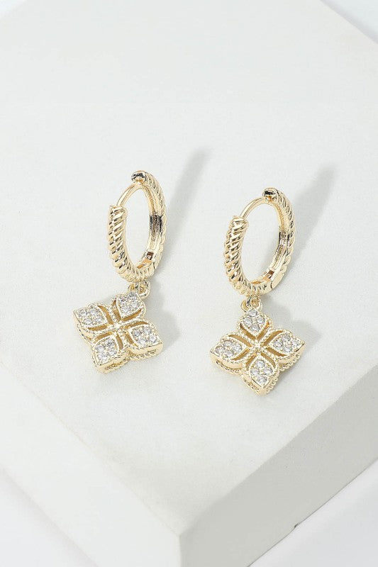 Exquisite Clover Charm Drop Huggie Hoop Earrings-Cute-Trendy-Shop-Womens-Boutique-Clothing-Store