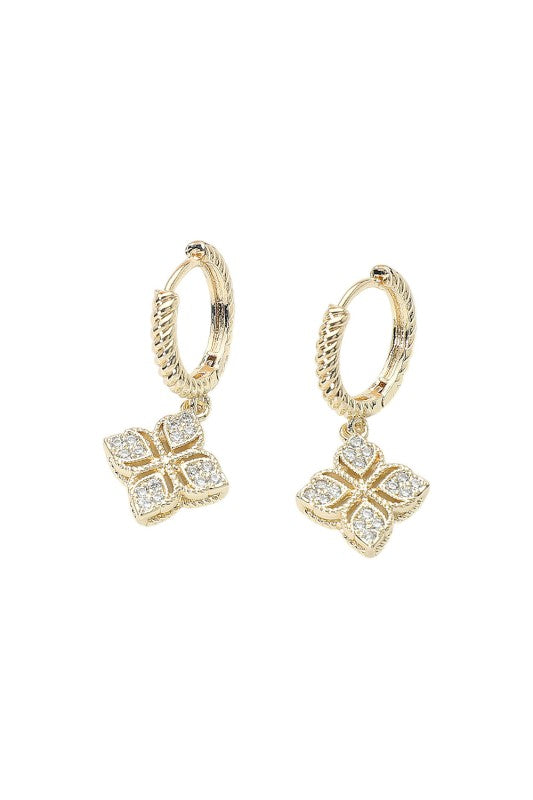 Exquisite Clover Charm Drop Huggie Hoop Earrings