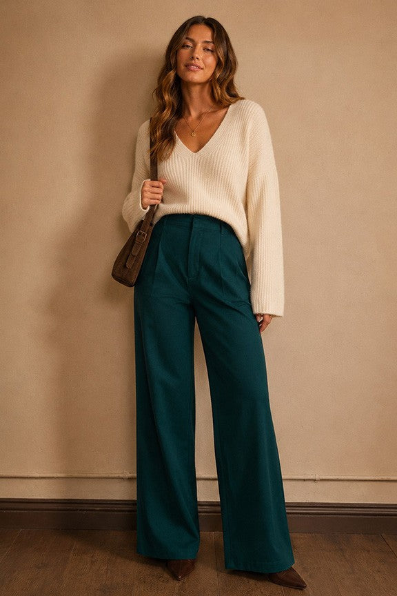Skyline High-Waisted Wide-Leg Trousers-Dark Green-SMALL-Cute-Trendy-Shop-Womens-Boutique-Clothing-Store