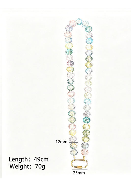 Glass Beaded Gemstone Chip Clasp Necklace-Pink-Cute-Trendy-Shop-Womens-Boutique-Clothing-Store