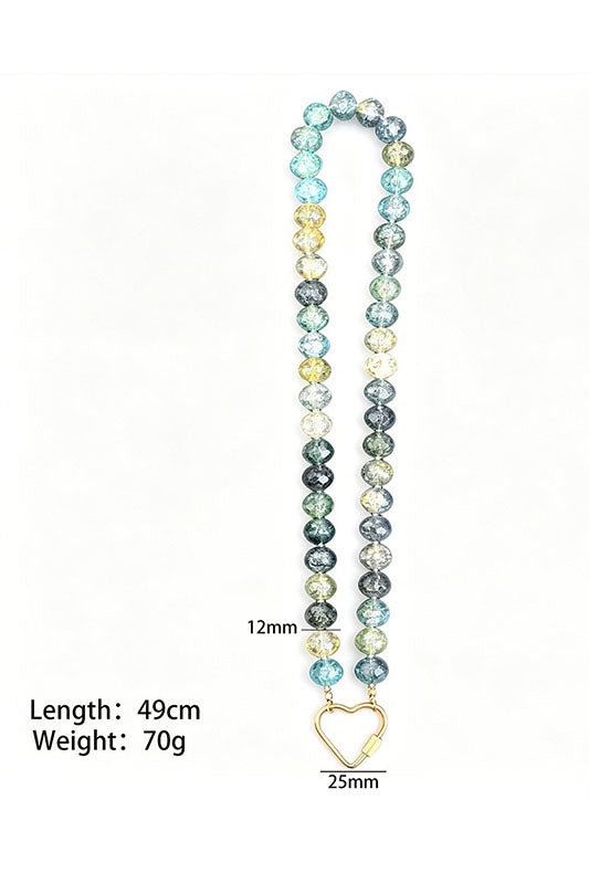 Glass Beaded Gemstone Chip Clasp Necklace-Green-Cute-Trendy-Shop-Womens-Boutique-Clothing-Store