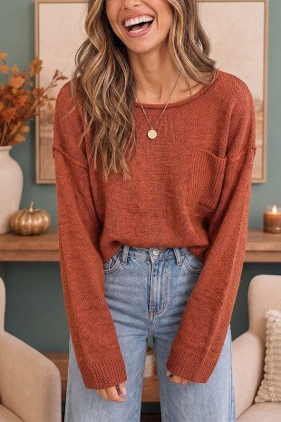 Cozy Casual Dropped Shoulder Knit Sweater-Cute-Trendy-Shop-Womens-Boutique-Clothing-Store