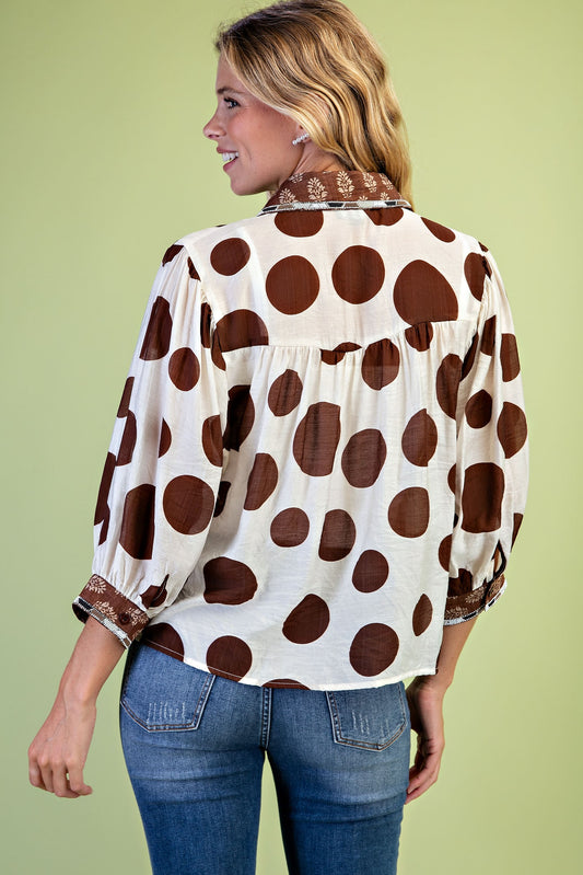 Fifth Avenue Sheer Polka Dot Contrast Shirt-Cute-Trendy-Shop-Womens-Boutique-Clothing-Store