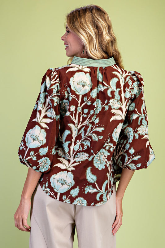 Vintage Garden Stitched V-Neck Blouse-Cute-Trendy-Shop-Womens-Boutique-Clothing-Store