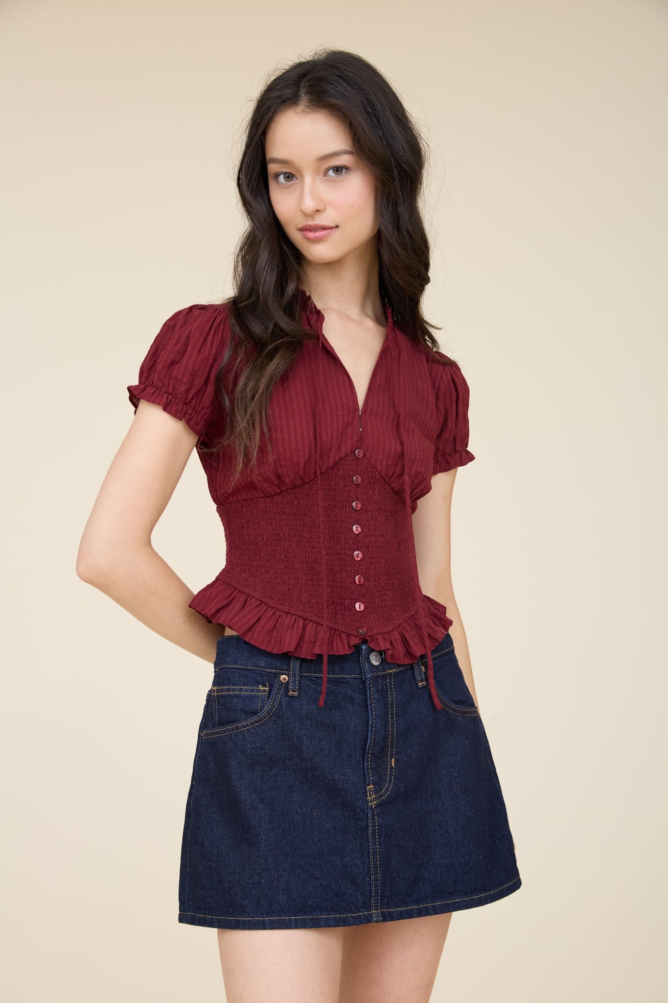 Cottage Charm Smocked Peplum Top-Cute-Trendy-Shop-Womens-Boutique-Clothing-Store