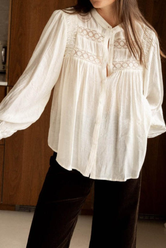 Boho Lace Lantern Sleeve Blouse-Cute-Trendy-Shop-Womens-Boutique-Clothing-Store