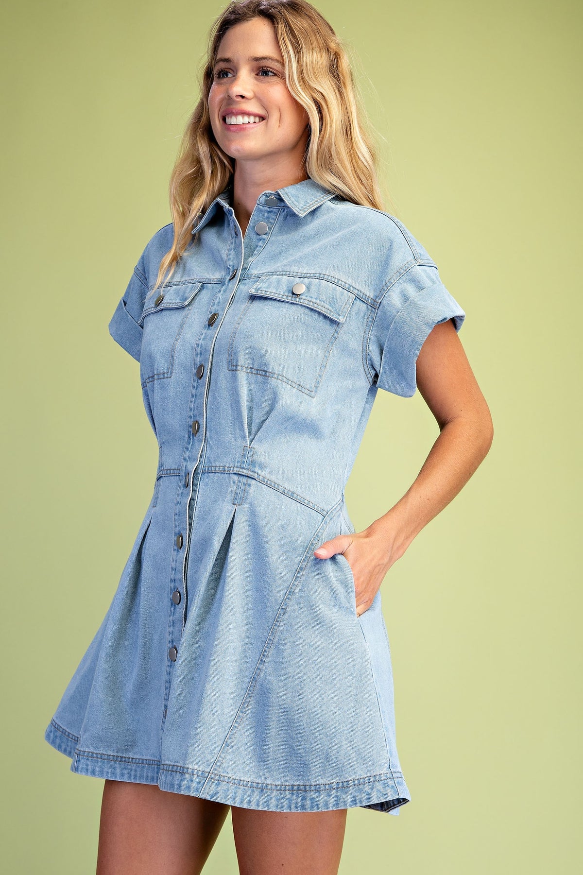 City Stroll Pleated Denim Dress-Cute-Trendy-Shop-Womens-Boutique-Clothing-Store