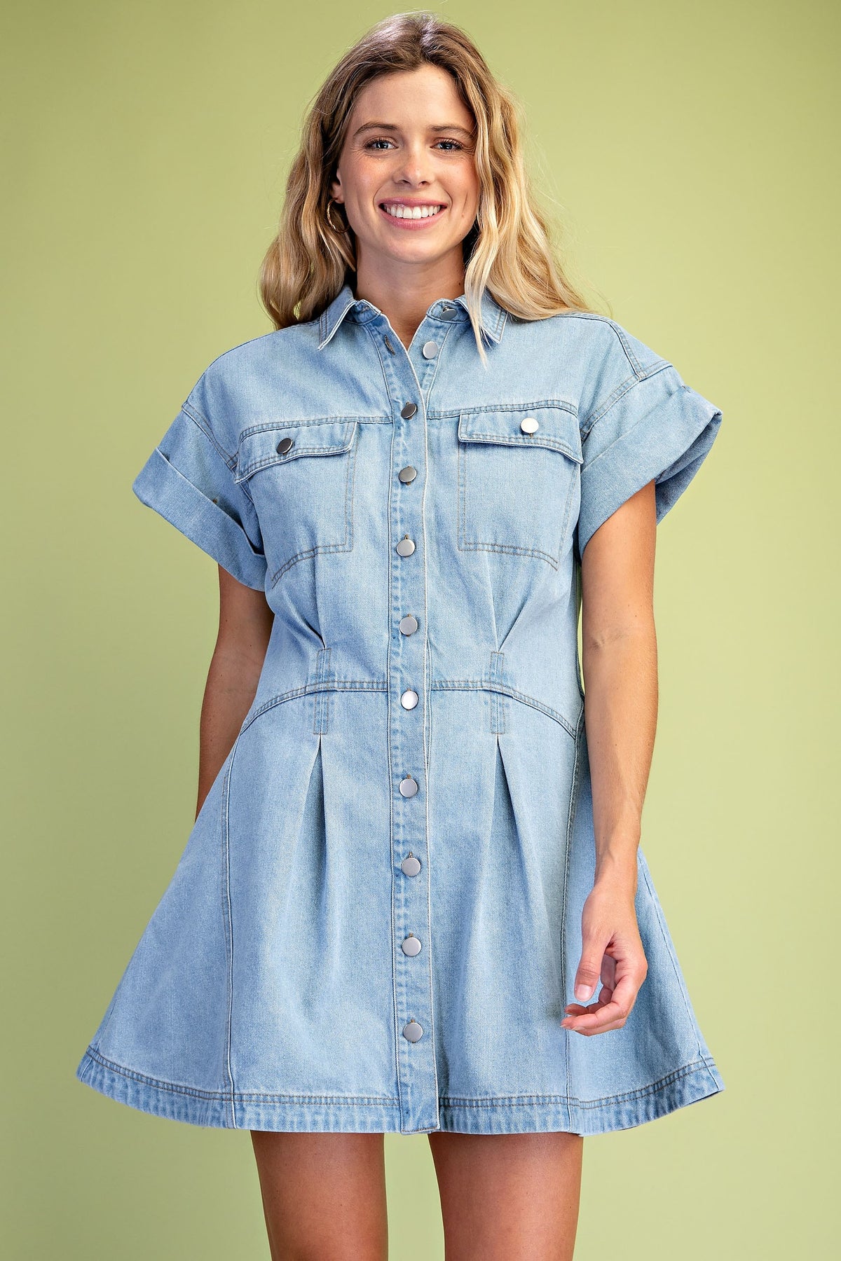 City Stroll Pleated Denim Dress-Cute-Trendy-Shop-Womens-Boutique-Clothing-Store