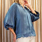 Shimmer & Scallop Tie-Neck Blouse-Cute-Trendy-Shop-Womens-Boutique-Clothing-Store