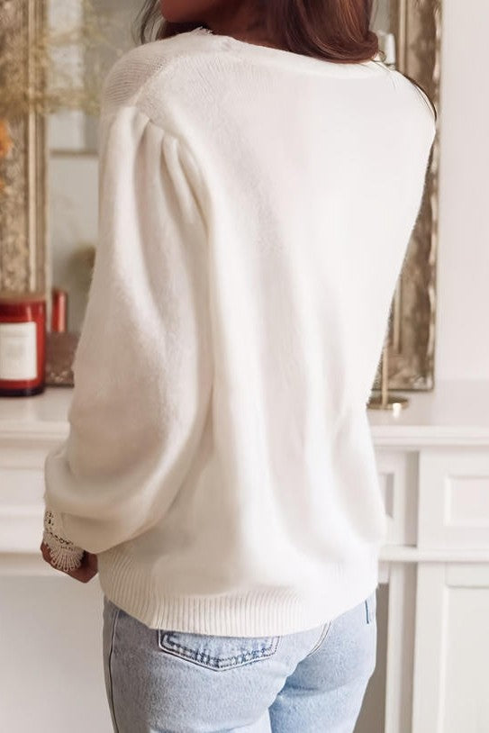 Whisper of Romance Lace V-Neck Sweater-Cute-Trendy-Shop-Womens-Boutique-Clothing-Store