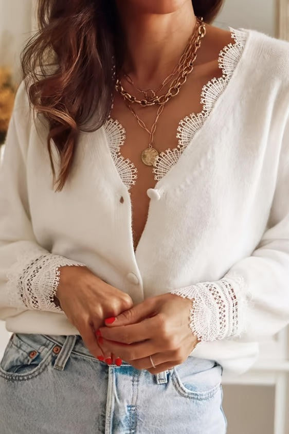 Whisper of Romance Lace V-Neck Sweater-Cute-Trendy-Shop-Womens-Boutique-Clothing-Store