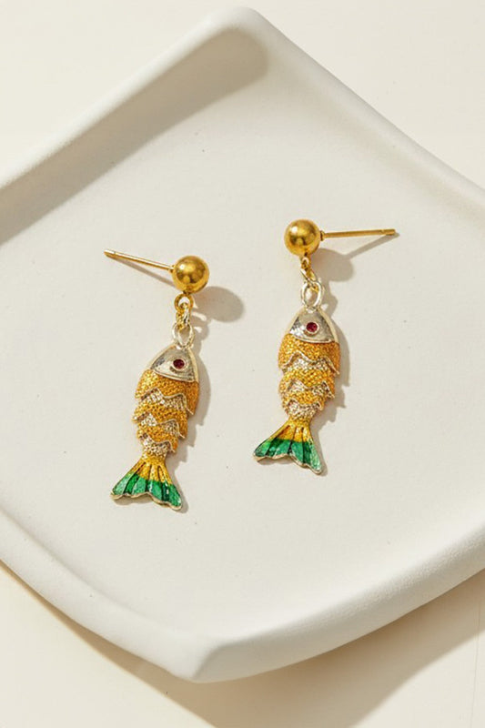 Catch O' The Day Articulated Fish Drop Earrings-Yellow-Cute-Trendy-Shop-Womens-Boutique-Clothing-Store