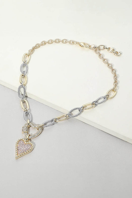 Pink Passion Pavé Heart Chunky Chain Necklace-Cute-Trendy-Shop-Womens-Boutique-Clothing-Store