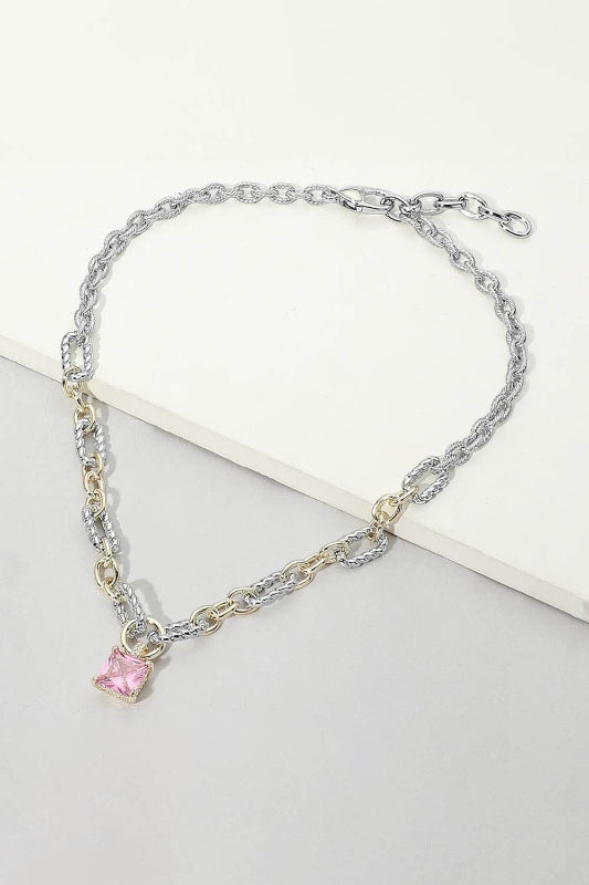 Glitz & Glam Princess Cut Mixed Link Necklace-Cute-Trendy-Shop-Womens-Boutique-Clothing-Store