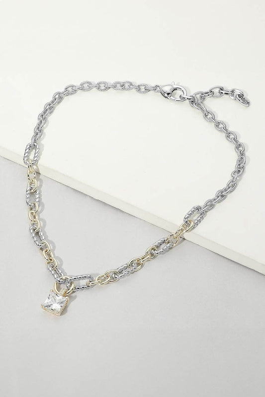 Glitz & Glam Princess Cut Mixed Link Necklace-Cute-Trendy-Shop-Womens-Boutique-Clothing-Store