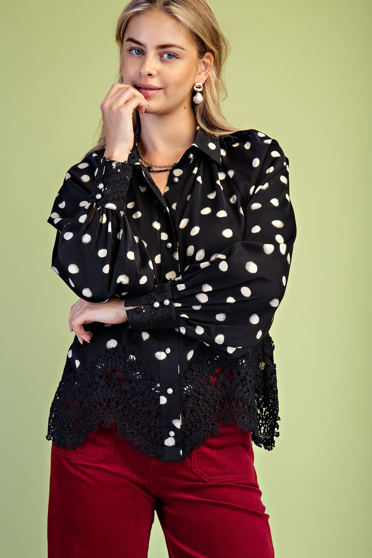 Dot & Lace Balloon-Sleeve Top-Cute-Trendy-Shop-Womens-Boutique-Clothing-Store