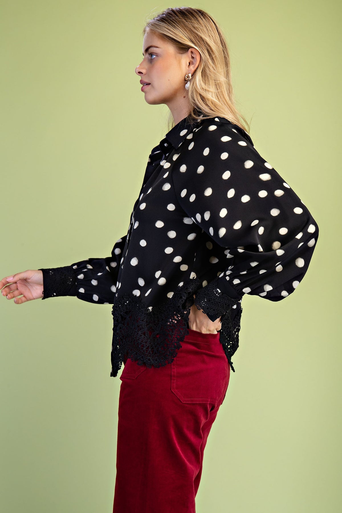 Dot & Lace Balloon-Sleeve Top-Cute-Trendy-Shop-Womens-Boutique-Clothing-Store