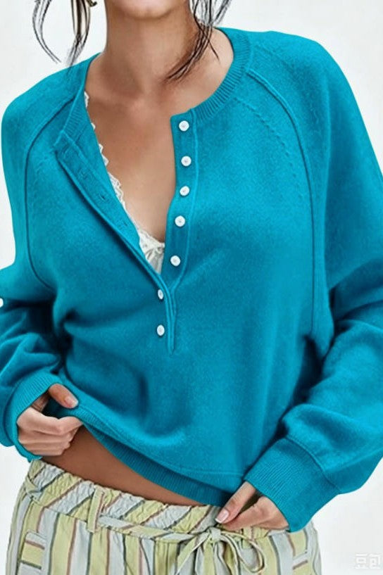 The Soft Henley Button Knit Pullover-Blue Teal-SMALL-Cute-Trendy-Shop-Womens-Boutique-Clothing-Store