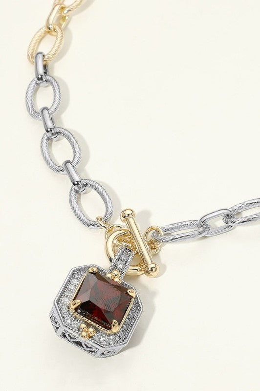 Chunky Mixed-Metal Gemstone Toggle Necklace-Cute-Trendy-Shop-Womens-Boutique-Clothing-Store