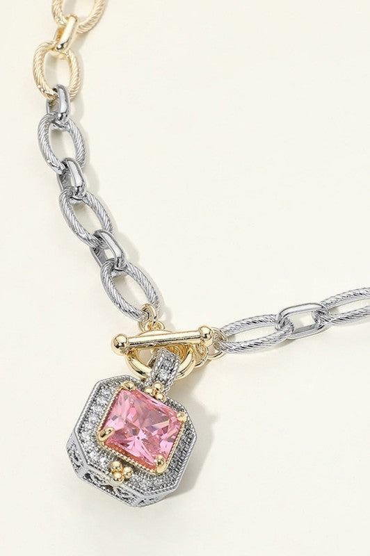Chunky Mixed-Metal Gemstone Toggle Necklace-Cute-Trendy-Shop-Womens-Boutique-Clothing-Store