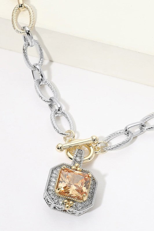 Chunky Mixed-Metal Gemstone Toggle Necklace-Chocolate-Cute-Trendy-Shop-Womens-Boutique-Clothing-Store