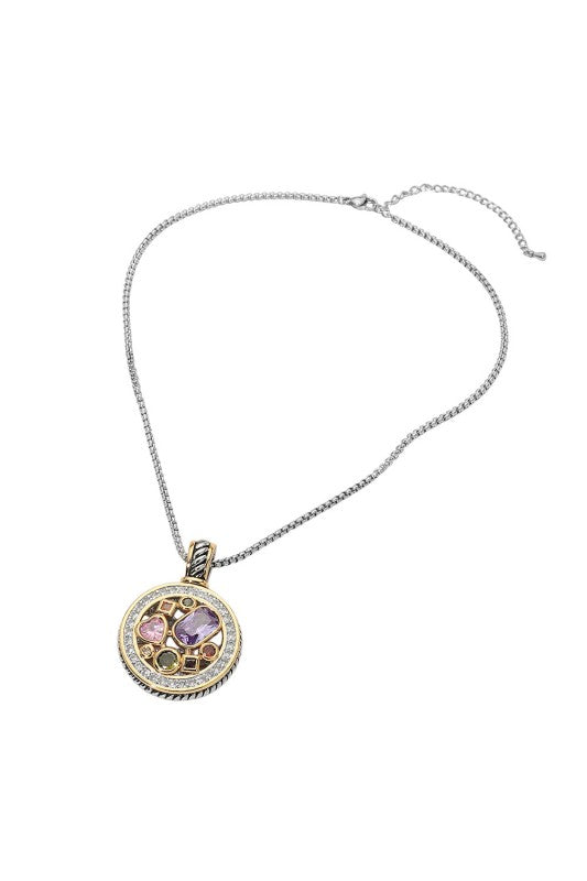 Prism & Pavé Mosaic Round Pendant Necklace-Cute-Trendy-Shop-Womens-Boutique-Clothing-Store