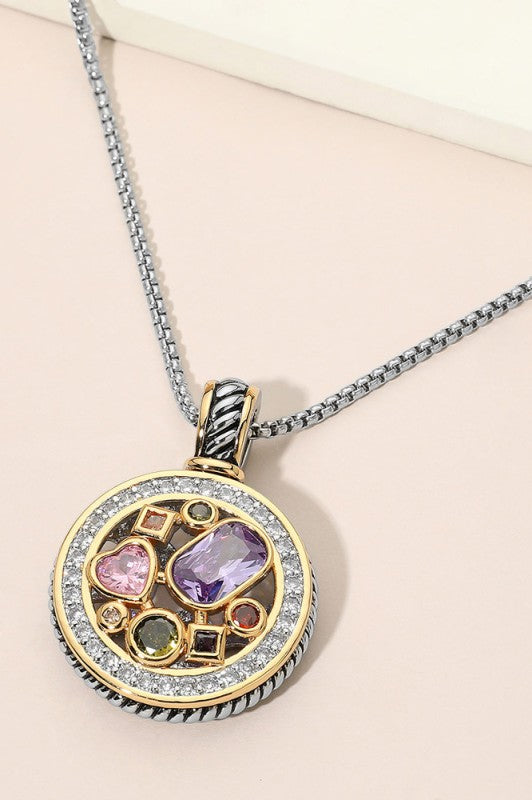 Prism & Pavé Mosaic Round Pendant Necklace-Cute-Trendy-Shop-Womens-Boutique-Clothing-Store