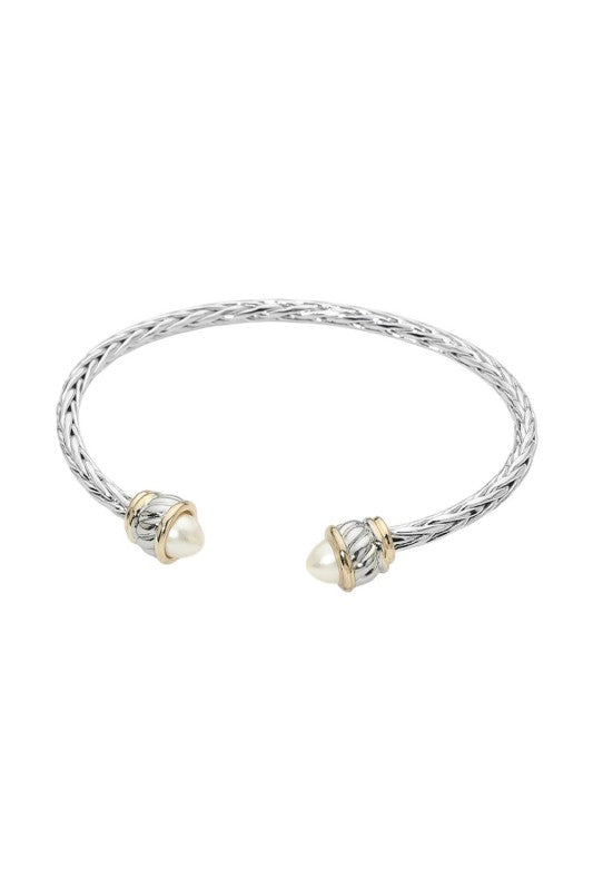 Two-Tone CZ-Tip Braided Cuff Bracelet-White-Cute-Trendy-Shop-Womens-Boutique-Clothing-Store