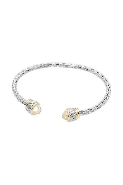 Two-Tone CZ-Tip Braided Cuff Bracelet-Clear-Cute-Trendy-Shop-Womens-Boutique-Clothing-Store