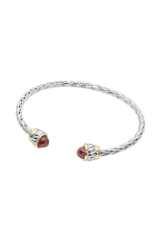 Two-Tone CZ-Tip Braided Cuff Bracelet-Red-Cute-Trendy-Shop-Womens-Boutique-Clothing-Store