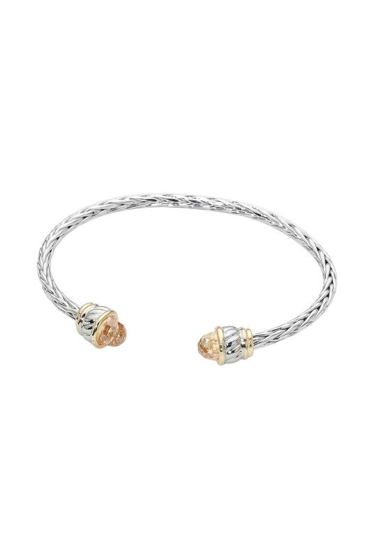 Two-Tone CZ-Tip Braided Cuff Bracelet-Cute-Trendy-Shop-Womens-Boutique-Clothing-Store